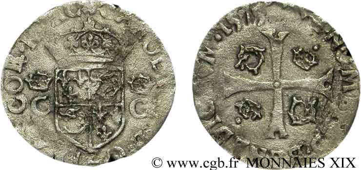 HENRY III. COINAGE IN THE NAME OF CHARLES IX Douzain du Dauphiné aux deux C couronnés 1575 Grenoble VF