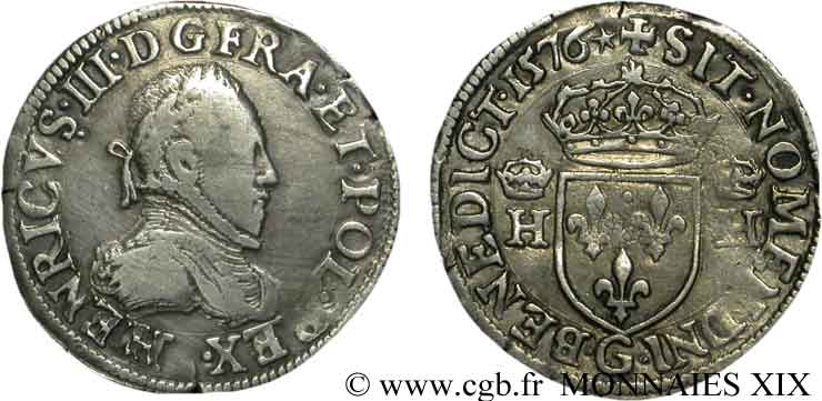 HENRY III Demi-teston, 3e type, col gaufré 1576 Poitiers XF/AU