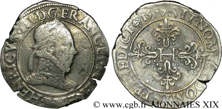 HENRI III Franc au col plat 1577 Rouen TB/TB+