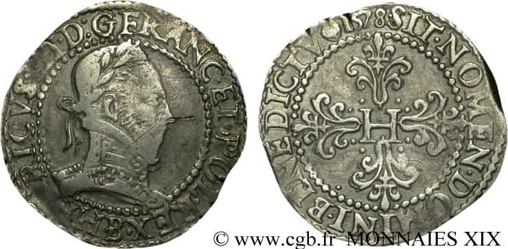 HENRI III Franc au col plat 1578 Rouen TB+