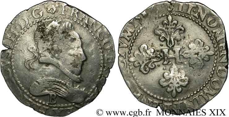 HENRI III Franc au col plat 1584 Rouen TB