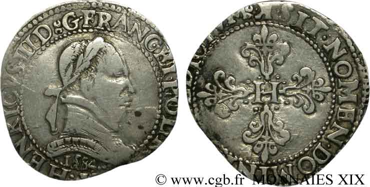 HENRI III Franc au col plat 1584 Bordeaux TB+/TTB