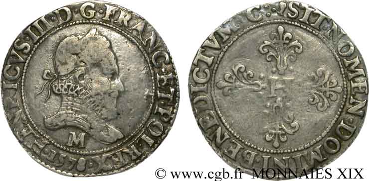HENRI III Franc au col fraisé 1578 Toulouse TB+