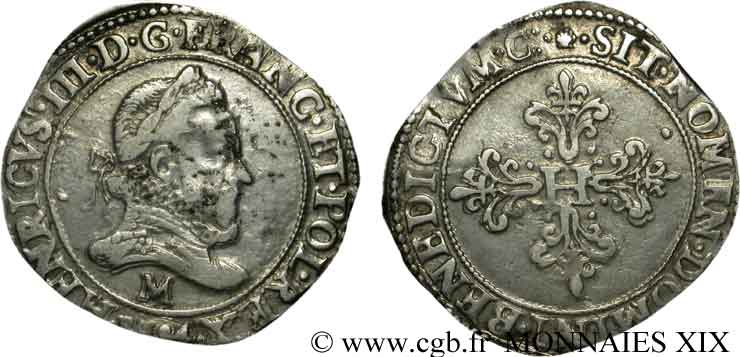 HENRI III Franc au col fraisé 1584 Toulouse TB+/TTB