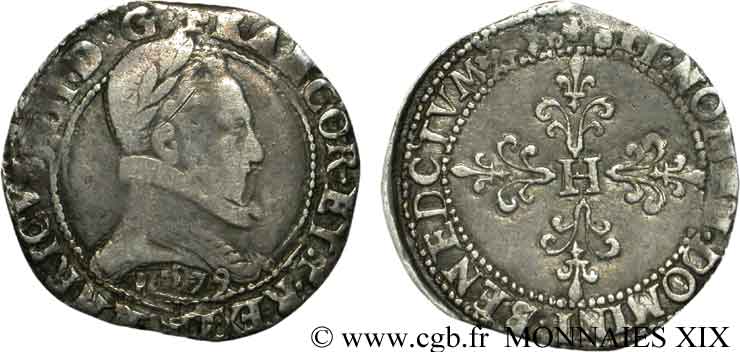 HENRY III Demi-franc au col plat 1579 Bayonne VF/XF