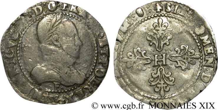 HENRI III Demi-franc au col plat 1584 Angers TB+