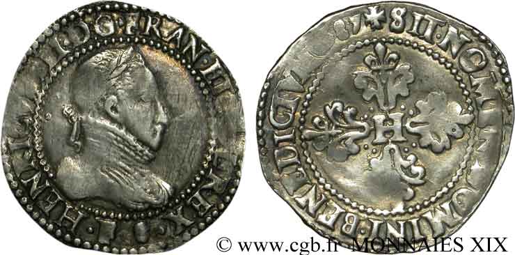HENRI III Demi-franc au col gaufré 1587 Angers TTB