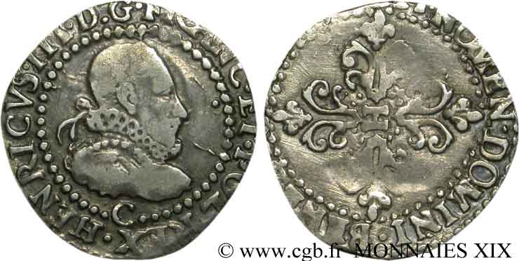 HENRI III Quart de franc au col fraisé 1578 Saint-Lô TB+
