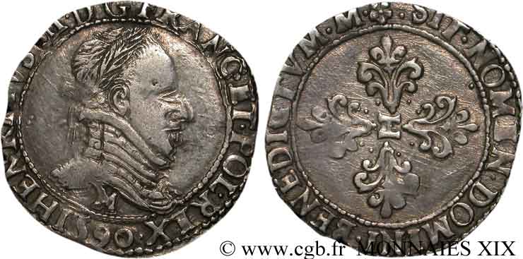 LIGUE. COINAGE AT THE NAME OF HENRY III Demi-franc au col plat 1590 Toulouse XF