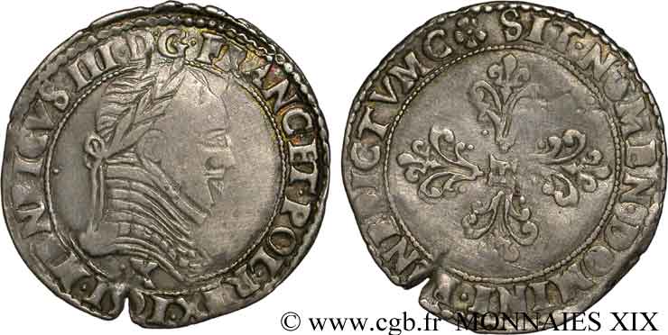 LIGUE. COINAGE AT THE NAME OF HENRY III Demi-franc au col plat 1591 Saint-Lizier MBC