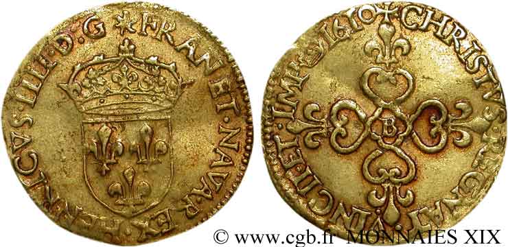 HENRY IV Écu d or au soleil, 1er type 1610 Rouen SS