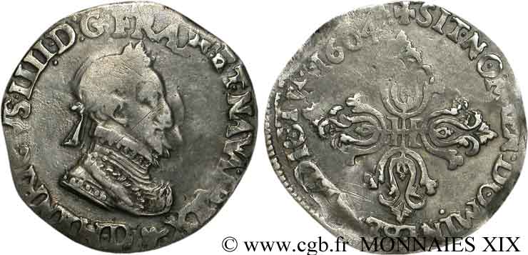 HENRY IV Demi-franc, type de Lyon 1604 Lyon fSS