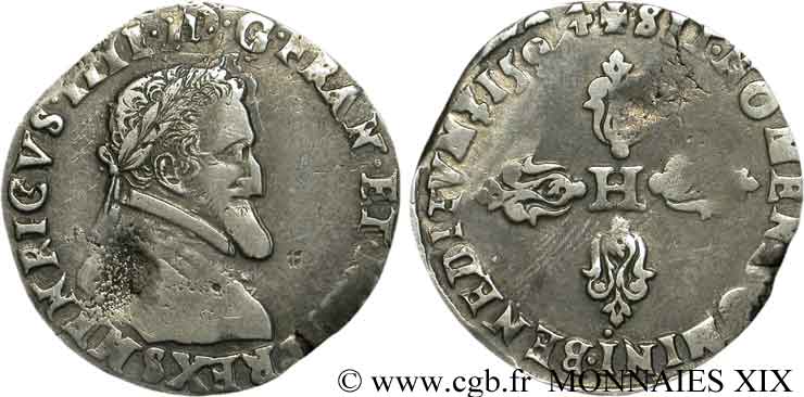 HENRI IV LE GRAND Demi-franc, type de Troyes 1594 Troyes TB+