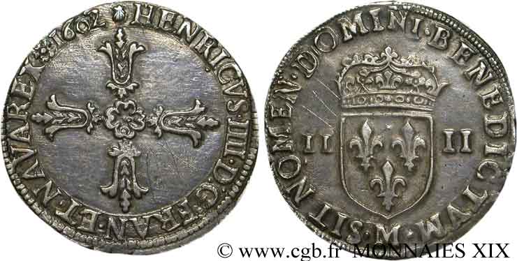 HENRY IV Quart d écu, croix feuillue de face 1602 Toulouse fVZ