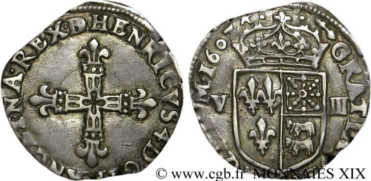 HENRI IV LE GRAND Huitième d écu de Béarn 1602 Morlaàs TTB+