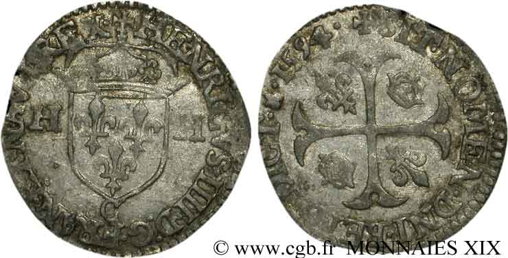 HENRI IV LE GRAND Douzain aux deux H, 2e type 1594 Saint-Lô TTB
