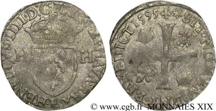 HENRI IV LE GRAND Douzain aux deux H, 2e type 1595 Tours TTB