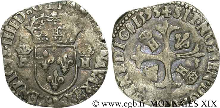 HENRY IV Douzain aux deux H couronnées, 1er type 1593 Bordeaux BB