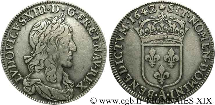 LOUIS XIII LE JUSTE Demi-écu, 2e type, 1er poinçon de Warin 1642 Paris, Monnaie de Matignon TTB
