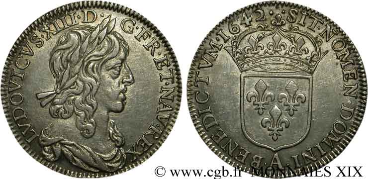 LOUIS XIII LE JUSTE Quart d écu d argent, 2e type, 1er poinçon de Warin 1642 Paris, Monnaie du Louvre TTB+/SUP
