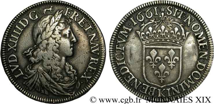 LOUIS XIV LE GRAND OU LE ROI SOLEIL Demi-écu au buste juvénile, 1er type 1661 Bordeaux TTB