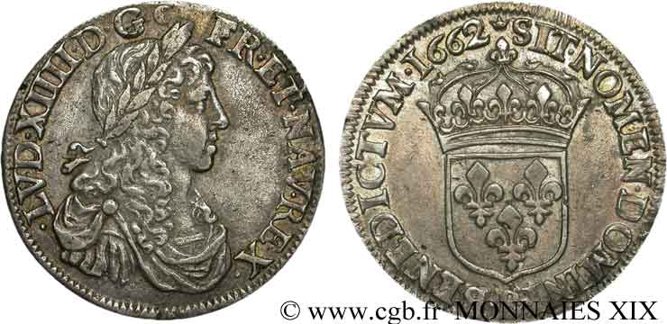 LOUIS XIV  THE SUN KING  Demi-écu au grand buste juvénile drapé 1662 Rouen fVZ