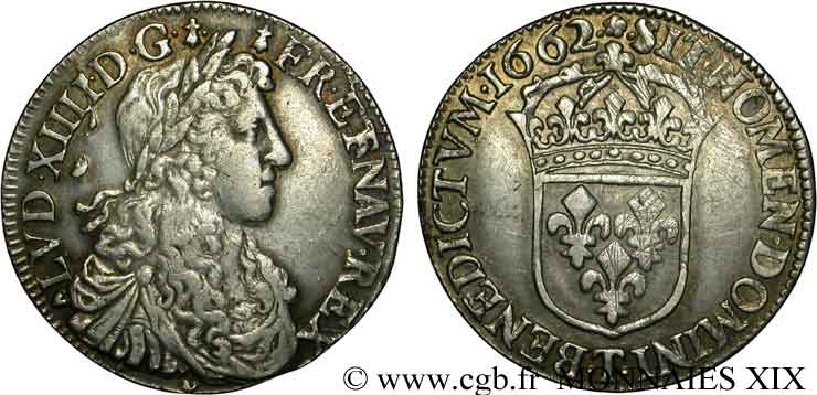 LOUIS XIV  THE SUN KING  Demi-écu au buste juvénile, 2e type aux longues mèches 1662 Nantes MBC