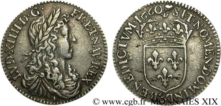 LOUIS XIV LE GRAND OU LE ROI SOLEIL Douzième d écu au buste juvénile 1660 Aix-en-Provence TTB