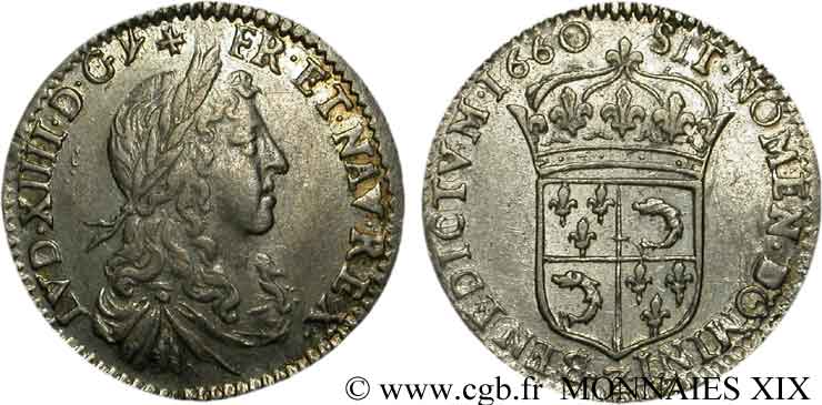 LOUIS XIV LE GRAND OU LE ROI SOLEIL Douzième d&nbsp;écu au buste juvénile du Dauphiné 1660 Grenoble TTB+