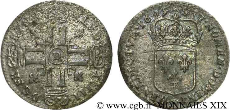 LOUIS XIV LE GRAND OU LE ROI SOLEIL Quinzain aux huit L 1695 Lyon TB+/TTB