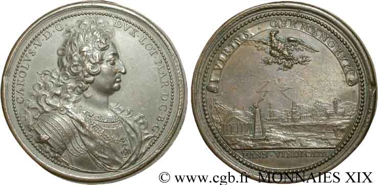 CHARLES V DE LORRAINE (LÉOPOLD-NICOLAS-SIXTE) Médaille Br 55, la délivrance de la Hongrie reconquise sur les Turcs XF