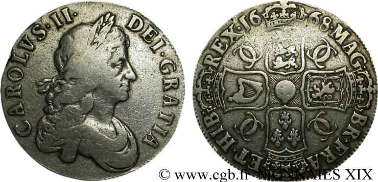 ANGLETERRE - ROYAUME D ANGLETERRE - CHARLES II Couronne ou crown 1668  TB