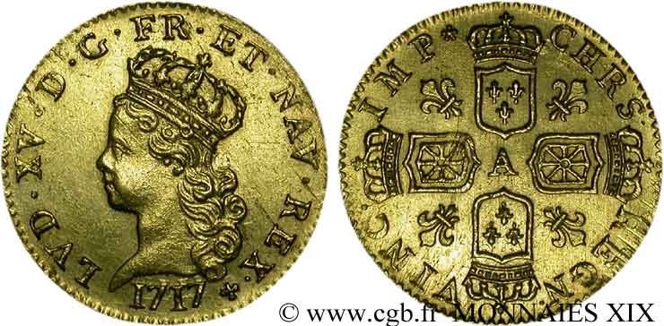 LOUIS XV  THE WELL-BELOVED  Demi-louis d’or aux quatre écus couronnés 1717 Paris EBC
