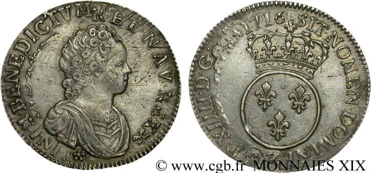 LOUIS XV  THE WELL-BELOVED  Quart d écu dit  vertugadin  1716 Grenoble MBC/MBC+