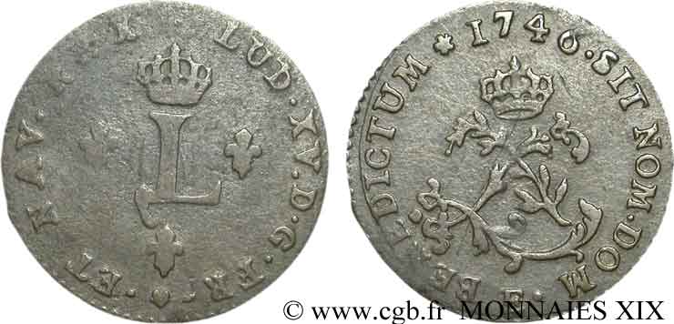 LOUIS XV DIT LE BIEN AIMÉ Double sol de billon 1746 Tours TB+/TTB
