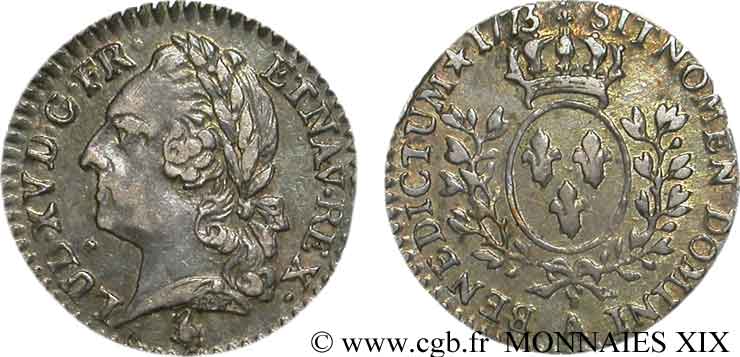 LOUIS XV &nbsp;THE WELL-BELOVED&nbsp; Vingtième d&nbsp;écu dit “à la vieille tête” 1773 Paris AU