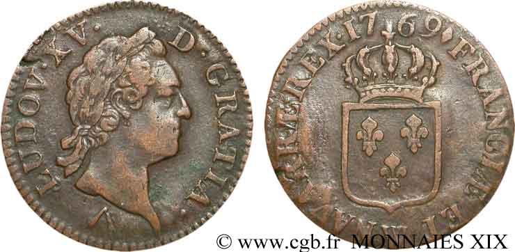 LOUIS XV THE BELOVED Sol dit  à la vieille tête  1769 Lille XF/VF