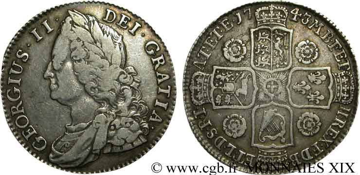 GRANDE-BRETAGNE - GEORGES II Demi-couronne 1743 Londres TB+/TTB