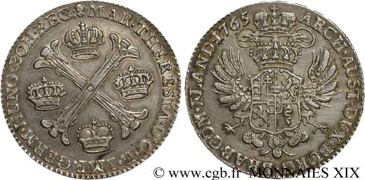AUSTRIAN NETHERLANDS - DUCHY OF BRABANT - MARIA-THERESA Demi-kronenthaler ou demi-couronne d argent 1765 Bruxelles AU
