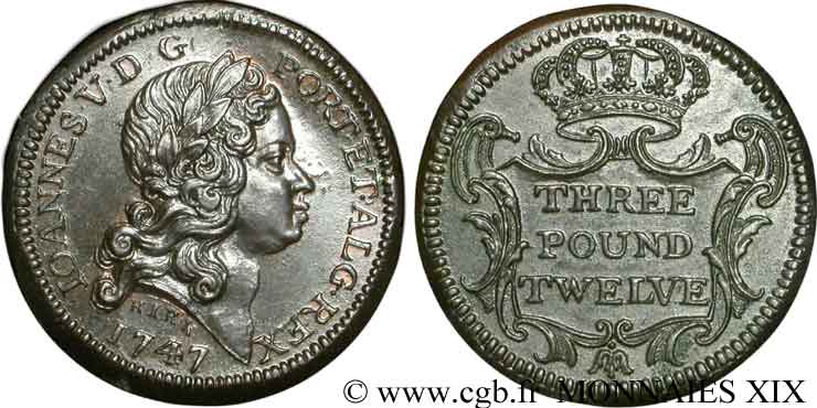 PORTUGAL (ROYAUME DE) ET BRÉSIL - JEAN V Poids monétaire pour les pièces d’or de 12.800 reis du Brésil 1747 Londres AU