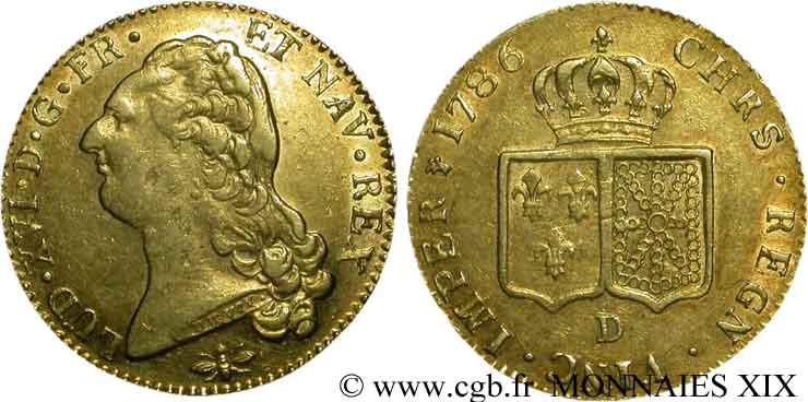 LOUIS XVI Double louis d’or aux écus accolés 1786 Lyon XF