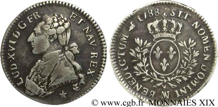LOUIS XVI Cinquième d écu dit  aux branches d olivier  1788 Marseille VF