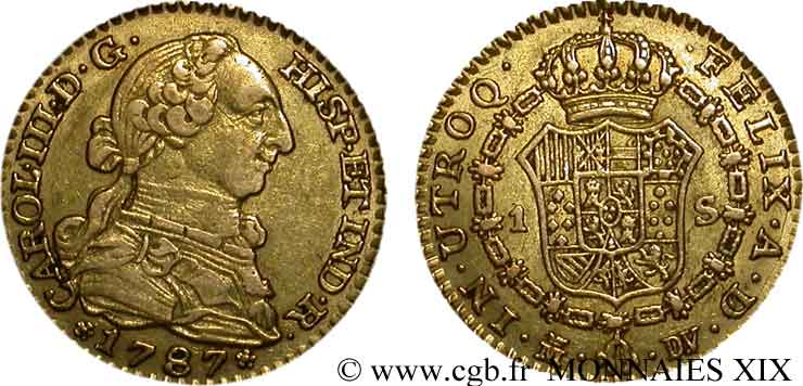 SPAIN - KINGDOM OF SPAIN - CHARLES III Escudo en or, 3e type 1787 Madrid XF/AU