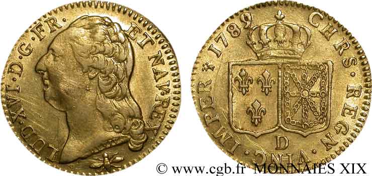 LOUIS XVI Louis d or aux écus accolés 1789 Lyon MBC/MBC+