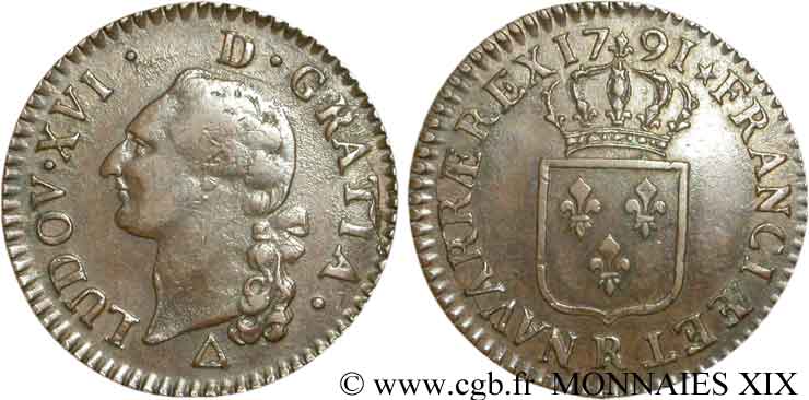 LOUIS XVI (MONARQUE CONSTITUTIONNEL)  Sol dit “à l&nbsp;écu” 1791 Orléans TTB+/SUP