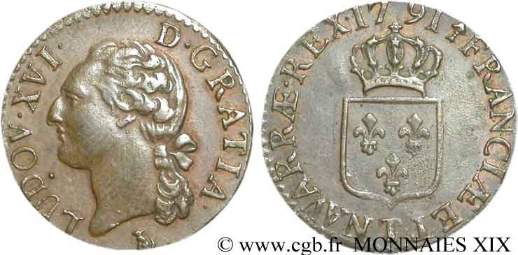 LOUIS XVI (MONARQUE CONSTITUTIONNEL)  Demi-sol dit “à l écu” 1791 Nantes TTB+