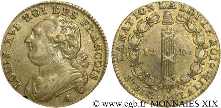 LOUIS XVI (MONARQUE CONSTITUTIONNEL)  12 deniers dit  au faisceau , type FRANCOIS 1791 Paris, Monnaie du Louvre TTB/TTB+