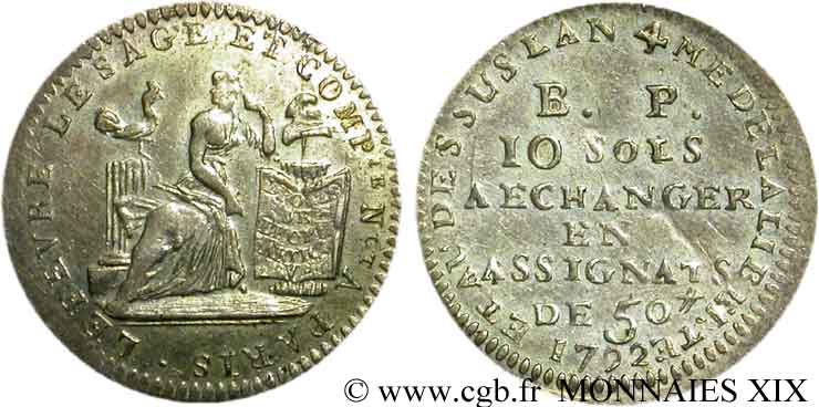 REVOLUTION COINAGE / CONFIANCE (MONNAIES DE…) 10 sols de Lefèvre Lesage et Cie 1792 Paris XF/AU