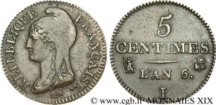 5 centimes Dupré, petit module 1797 Limoges F.113/6 TTB 