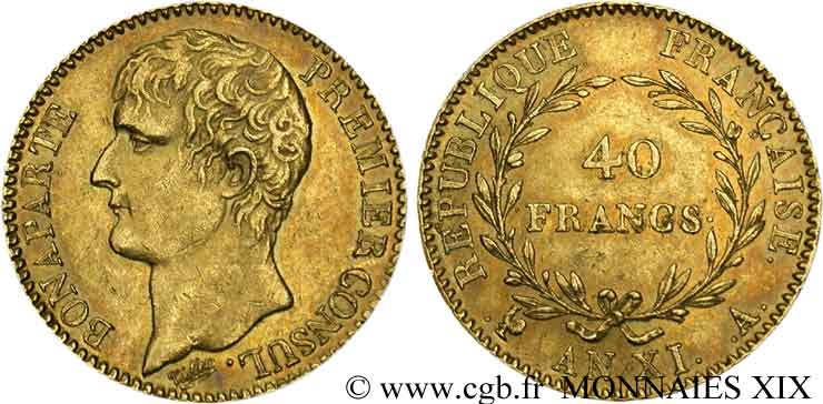 40 francs or Bonaparte Premier consul 1803 Paris F.536/1 SUP 